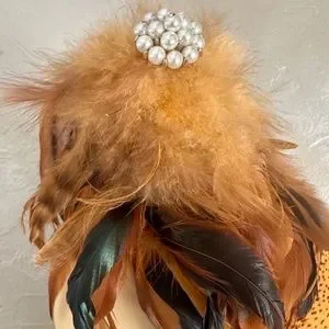 GLORIOUS 1950s\' MUSTARD COLOR DOTTED VELOUR AND FEATHER TRIMMED COCKTAIL HAT Accessories | Glorious 195s Mustard Color Dotted Velour And  main image 4